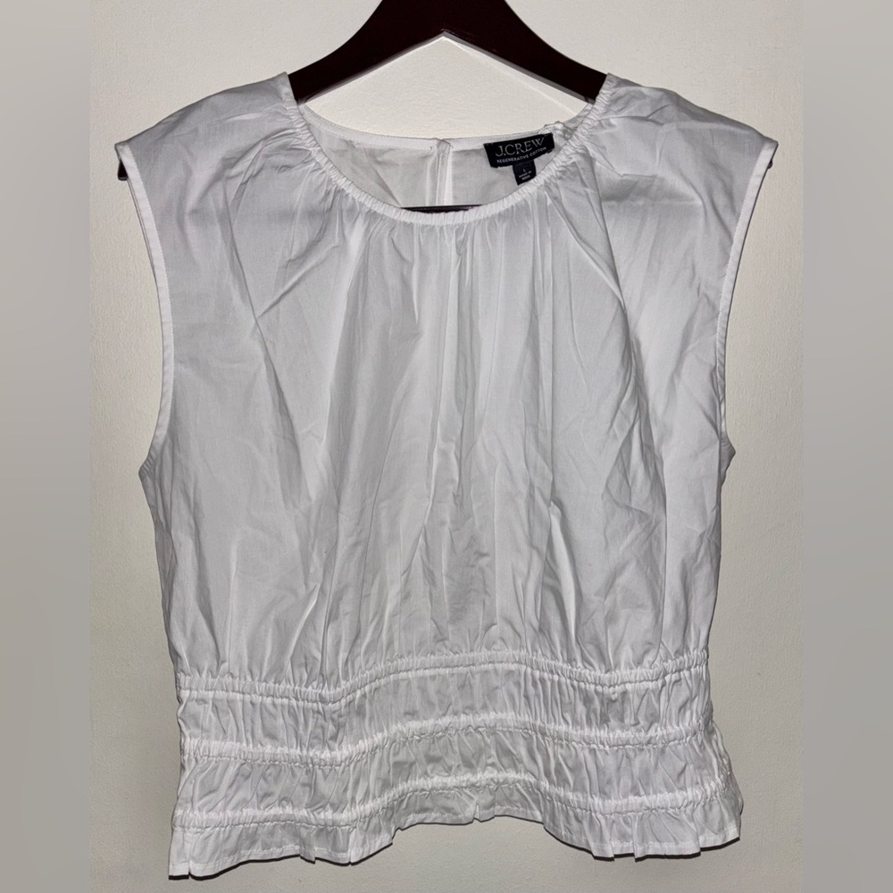 NWT J.Crew Hyacinth Top Cotton Poplin White Smocking Summer Lightweight Feminine - Picture 4 of 12